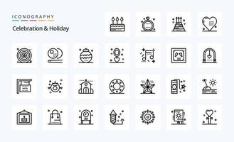 paquete de iconos de línea de vacaciones de celebración de 25 vector