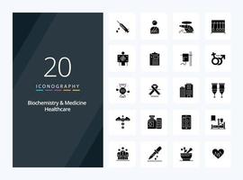 20 Biochemistry And Medicine Healthcare Solid Glyph icon for presentation vector