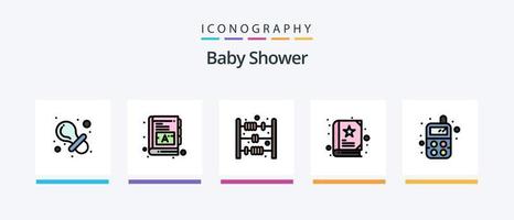 la línea de baby shower llenó el paquete de 5 íconos que incluye. niño. libro. bebé. chica. diseño de iconos creativos vector