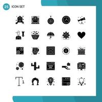 Mobile Interface Solid Glyph Set of 25 Pictograms of astronaut time online cinema shield Editable Vector Design Elements