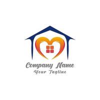 Simple icon of house with heart shape within. House line art shape. Vector symbol logo template easy to edit.