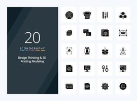 20 Design Thinking And D Printing Modeling Solid Glyph icon for presentation vector