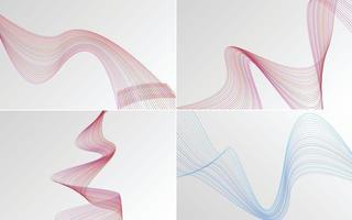 Set of 4 geometric wave pattern background Abstract waving line vector