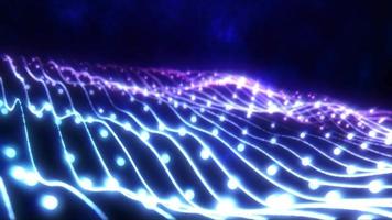Abstract blue shiny glowing lines rays of energy and magical waves from particles and dots, abstract background. Video 4k, motion design