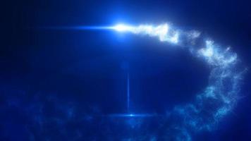 comète de particules magiques d'énergie rougeoyante bleue abstraite volant le long de la ligne de chemin hi-tech futuriste. vidéo 4k, conception de mouvement video