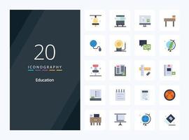 20 educación icono de color plano para presentación vector