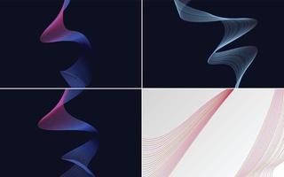 Set of 4 geometric wave pattern background Abstract waving line vector