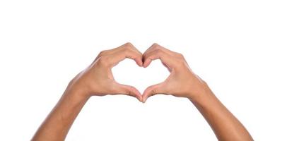 Man hands making a heart shape on a white isolated background photo