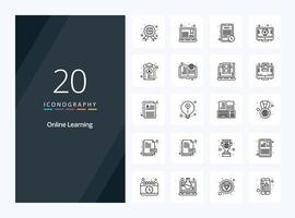 20 Online Learning Outline icon for presentation vector