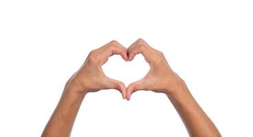 Man hands making a heart shape on a white isolated background photo