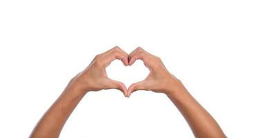 Man hands making a heart shape on a white isolated background photo