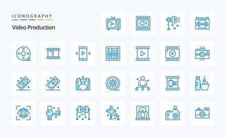 25 Video Production Blue icon pack vector