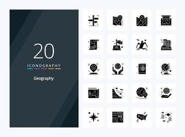20 icono de glifo sólido de geografía para presentación vector