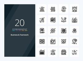 20 icono de esquema de negocios y trabajo en equipo para presentación vector