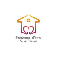 Simple icon of house with heart shape within. House line art shape. Vector symbol logo template easy to edit.