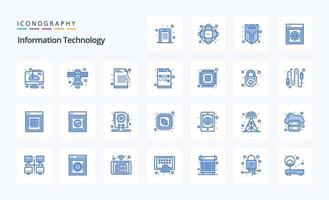 paquete de 25 iconos azules de tecnología de la información vector