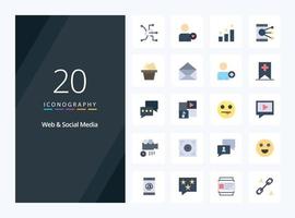 20 iconos de color plano web y redes sociales para presentación vector