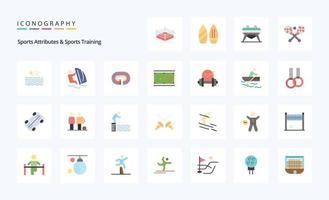 25 atributos deportivos y paquete de iconos de color plano de entrenamiento deportivo vector