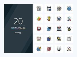 20 icono lleno de línea de estrategia para presentación vector