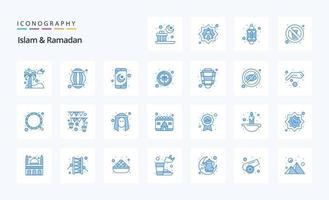 paquete de iconos azul de 25 islam y ramadán vector