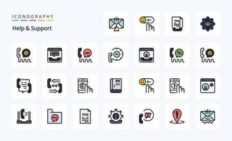 25 paquete de iconos de estilo lleno de línea de ayuda y soporte vector