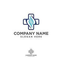 Medical cross and herbal leaf. medicine pharmacy logo vector