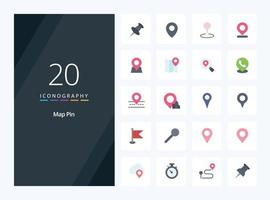 20 Map Pin Flat Color icon for presentation vector