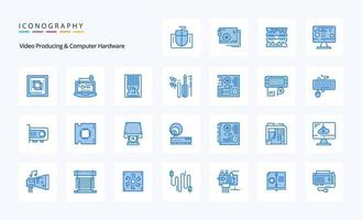 25 Video Producing And Computer Hardware Blue icon pack vector