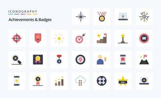 25 Achievements  Badges Flat color icon pack vector