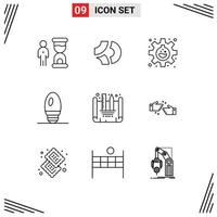 Outline Pack of 9 Universal Symbols of creating blueprint lamp crypto currency candle research Editable Vector Design Elements