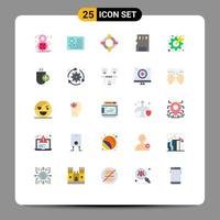 User Interface Pack of 25 Basic Flat Colors of gear sd medical memory card card Editable Vector Design Elements