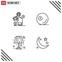 Mobile Interface Line Set of 4 Pictograms of ppc ball payment snooker lamp Editable Vector Design Elements