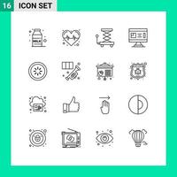 Pack of 16 Modern Outlines Signs and Symbols for Web Print Media such as connection buffer lift planning construction Editable Vector Design Elements