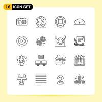 Modern Set of 16 Outlines and symbols such as options video music play speed Editable Vector Design Elements