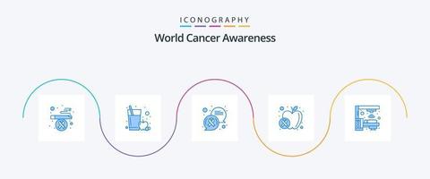 paquete de iconos azules 5 de conciencia mundial sobre el cáncer que incluye escáner. oncología. mensaje. máquina. bienestar vector