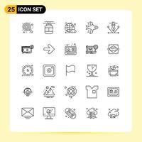 25 User Interface Line Pack of modern Signs and Symbols of artwork flying transportation airplane human Editable Vector Design Elements