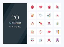 20 World Cancer Day Flat Color icon for presentation vector