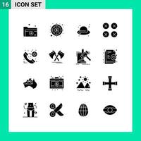 16 User Interface Solid Glyph Pack of modern Signs and Symbols of call ui beach layout abstract Editable Vector Design Elements