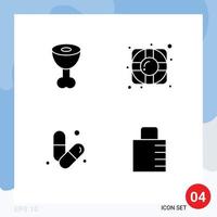 4 Universal Solid Glyph Signs Symbols of food muscle help body key Editable Vector Design Elements