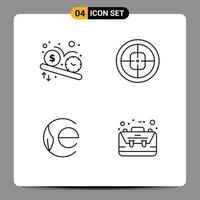 Modern Set of 4 Filledline Flat Colors Pictograph of deadline target time badge coin Editable Vector Design Elements