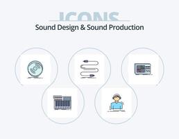el diseño de sonido y la línea de producción de sonido llenaron el paquete de iconos 5 diseño de iconos. lámpara. amplificador. sonido. música. escuchar vector