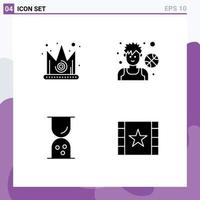 Mobile Interface Solid Glyph Set of 4 Pictograms of best business king basketball outline Editable Vector Design Elements