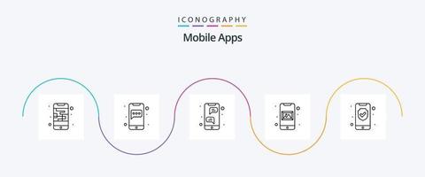 paquete de iconos de la línea 5 de aplicaciones móviles que incluye datos. galería. Mensajero. solicitud. Mensajería instantánea vector
