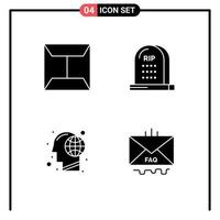 4 User Interface Solid Glyph Pack of modern Signs and Symbols of envelope global death halloween human Editable Vector Design Elements