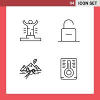 Pack of 4 creative Filledline Flat Colors of achievement unlock person padlock hill Editable Vector Design Elements