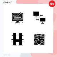 Mobile Interface Solid Glyph Set of 4 Pictograms of creative bridge designing mobile river Editable Vector Design Elements