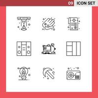 Editable Vector Line Pack of 9 Simple Outlines of computer office medical bill workstation music Editable Vector Design Elements