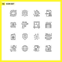 Editable Vector Line Pack of 16 Simple Outlines of carnival dmca lamp digital business Editable Vector Design Elements