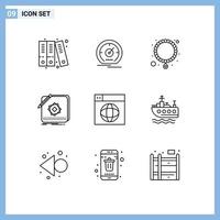 Group of 9 Outlines Signs and Symbols for design design jewelry application app Editable Vector Design Elements