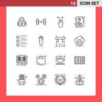 Mobile Interface Outline Set of 16 Pictograms of emojis list finger format investment Editable Vector Design Elements